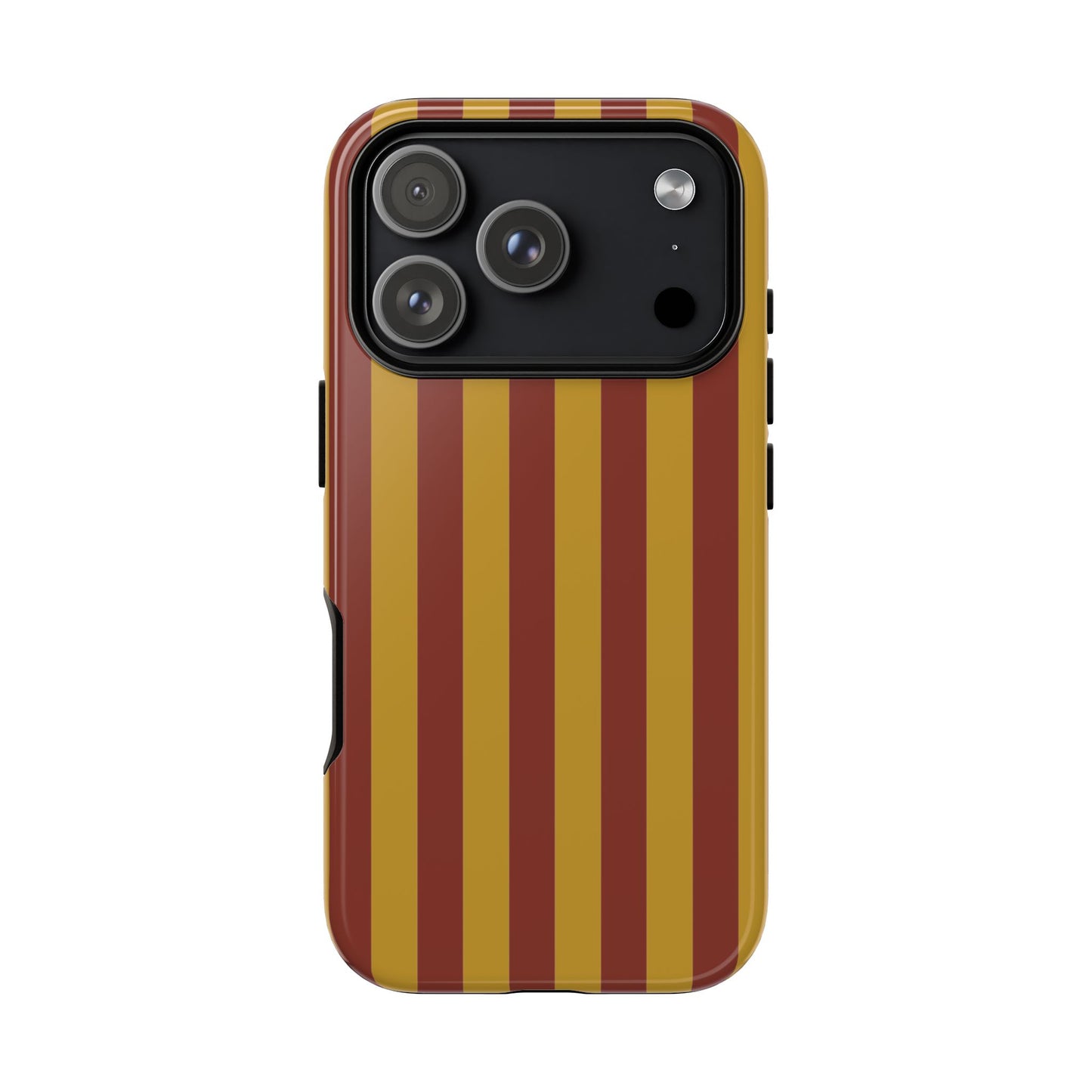 iPhone 17 Pro / Glossy Phone Case - Trendy Mustard & Burgandy Stripe Pattern Phone Case