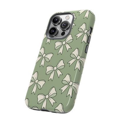 Chic Sage Green Bow Pattern Phone Case