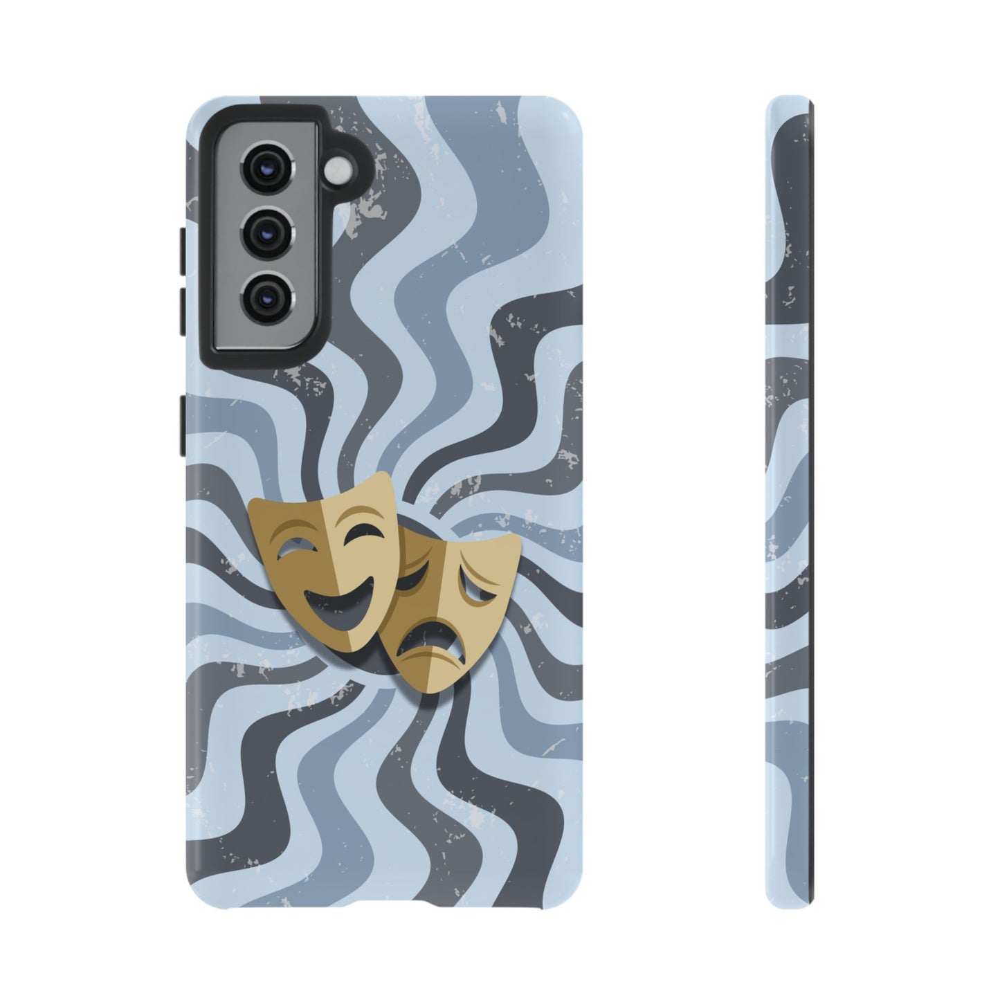 Comedy & Tragedy Masks – Blue Minimal Retro Wave Phone Case - Blue Phone Case - Samsung Galaxy S21 / Glossy