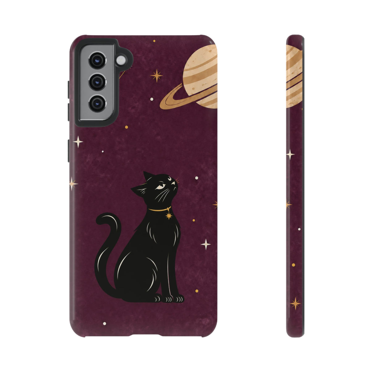 Whimsical Plum Celestial Black Cat Phone Case