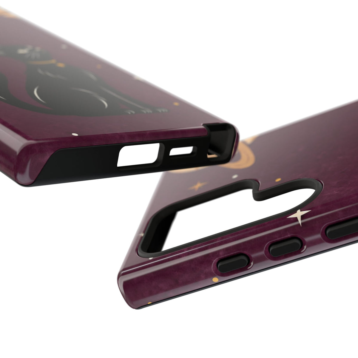 Whimsical Plum Celestial Black Cat Phone Case