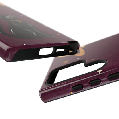 Whimsical Plum Celestial Black Cat Phone Case