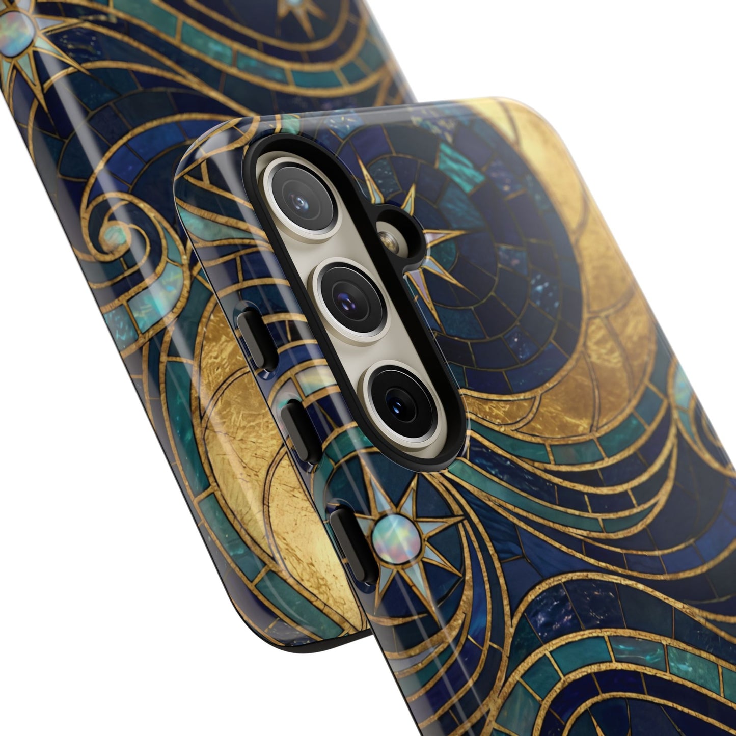 Elegant Navy & Gold Crescent Moon Mosaic Phone Case