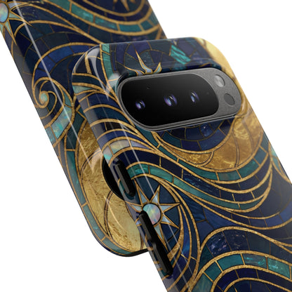 Elegant Navy & Gold Crescent Moon Mosaic Phone Case