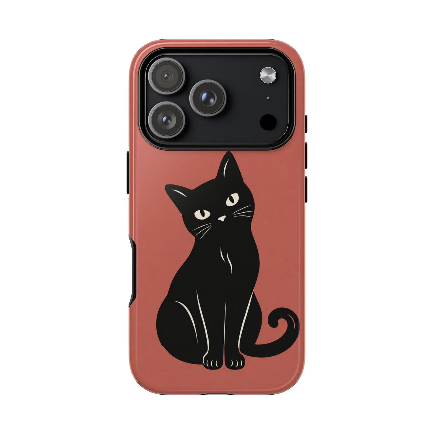 Minimalist Coral Red & Black Cat Phone Case