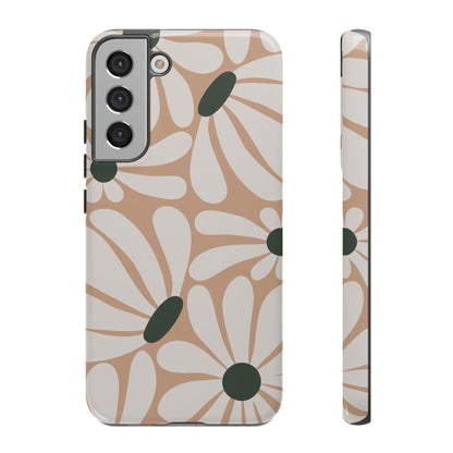 Samsung Galaxy S22 Plus / Glossy Phone Case - ’Retro Beige & White Daisy Pattern’ Phone Case