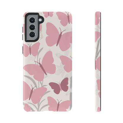 Samsung Galaxy S21 Plus / Glossy Phone Case - Minimalist Cream & Pink Butterfly Pattern Phone Case