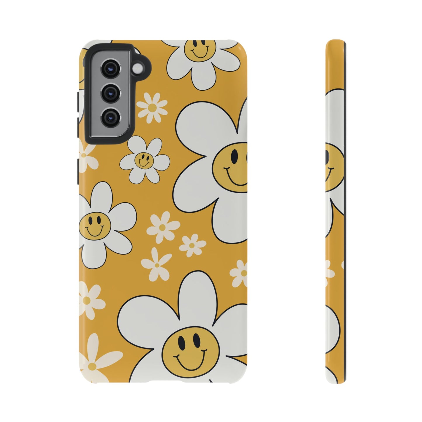 Fun Retro Daisy Pattern with Yellow Background Phone Case - Yellow Phone Case - Samsung Galaxy S21 Plus / Glossy