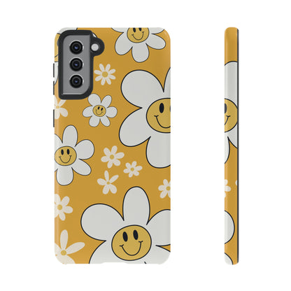 Fun Retro Daisy Pattern with Yellow Background Phone Case - Yellow Phone Case - Samsung Galaxy S21 Plus / Glossy