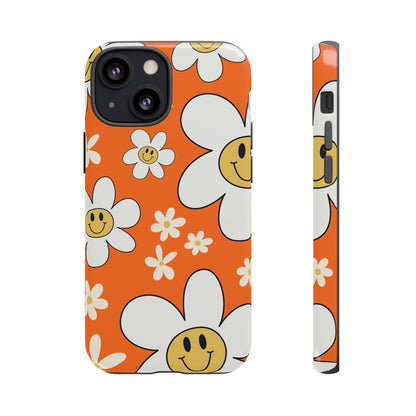 Fun Retro Daisy Pattern with Orange Background Phone Case - Orange Phone Case - iPhone 13 Mini / Glossy