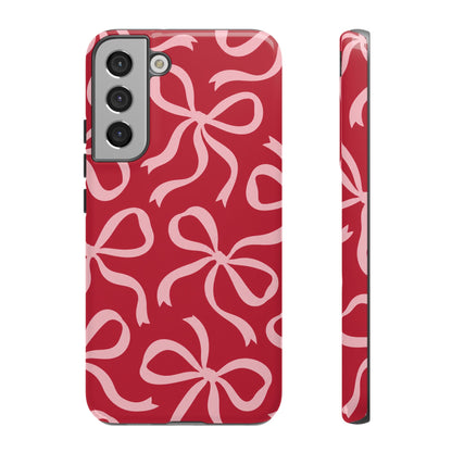 Bold Raspberry Red and Blush Pink Bow Pattern Phone Case