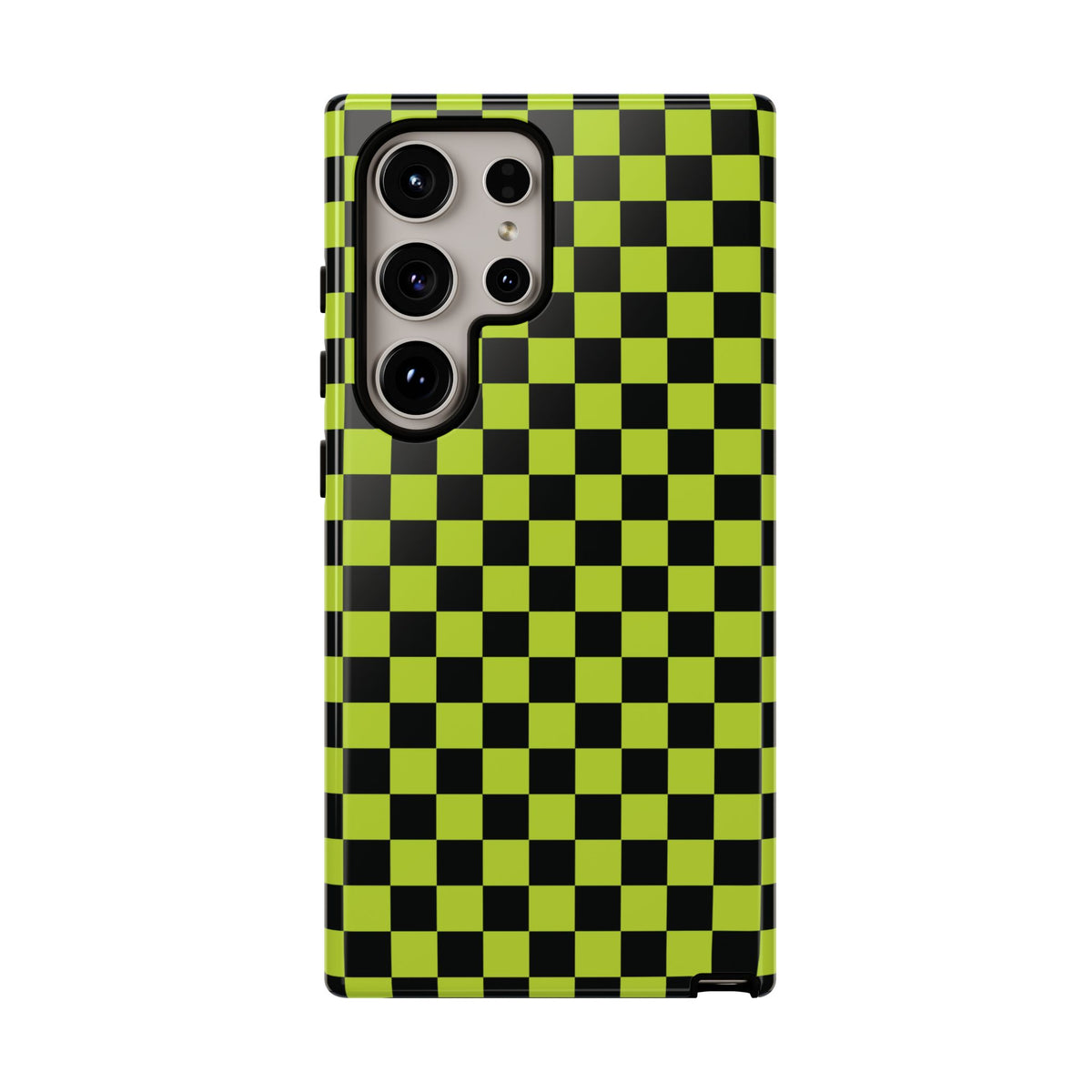 Trendy Neon Lime Green & Black Small Checked Pattern Phone Case - Green Phone Case - Samsung Galaxy S24 Ultra / Glossy