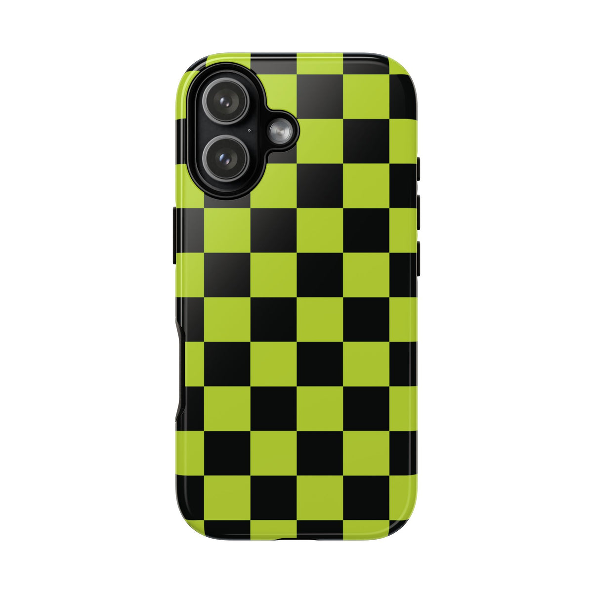 Trendy Neon Lime Green & Black Checked Pattern Phone Case - Green Phone Case - iPhone 17 / Glossy