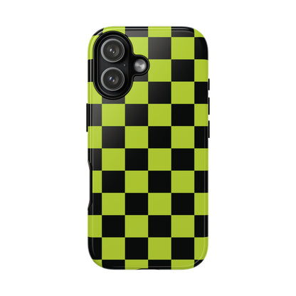 Trendy Neon Lime Green & Black Checked Pattern Phone Case - Green Phone Case - iPhone 17 / Glossy