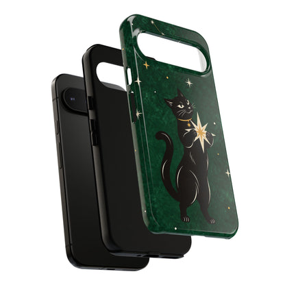 Forest Green Celestial Black Cat Phone Case - Green Phone Case