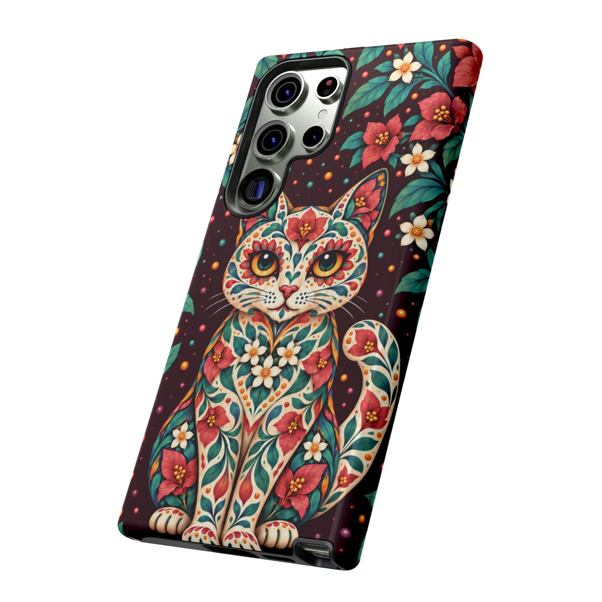 Vibrant Terracotta and Teal Calavera Cat Phone Case - Multicolor Phone Case