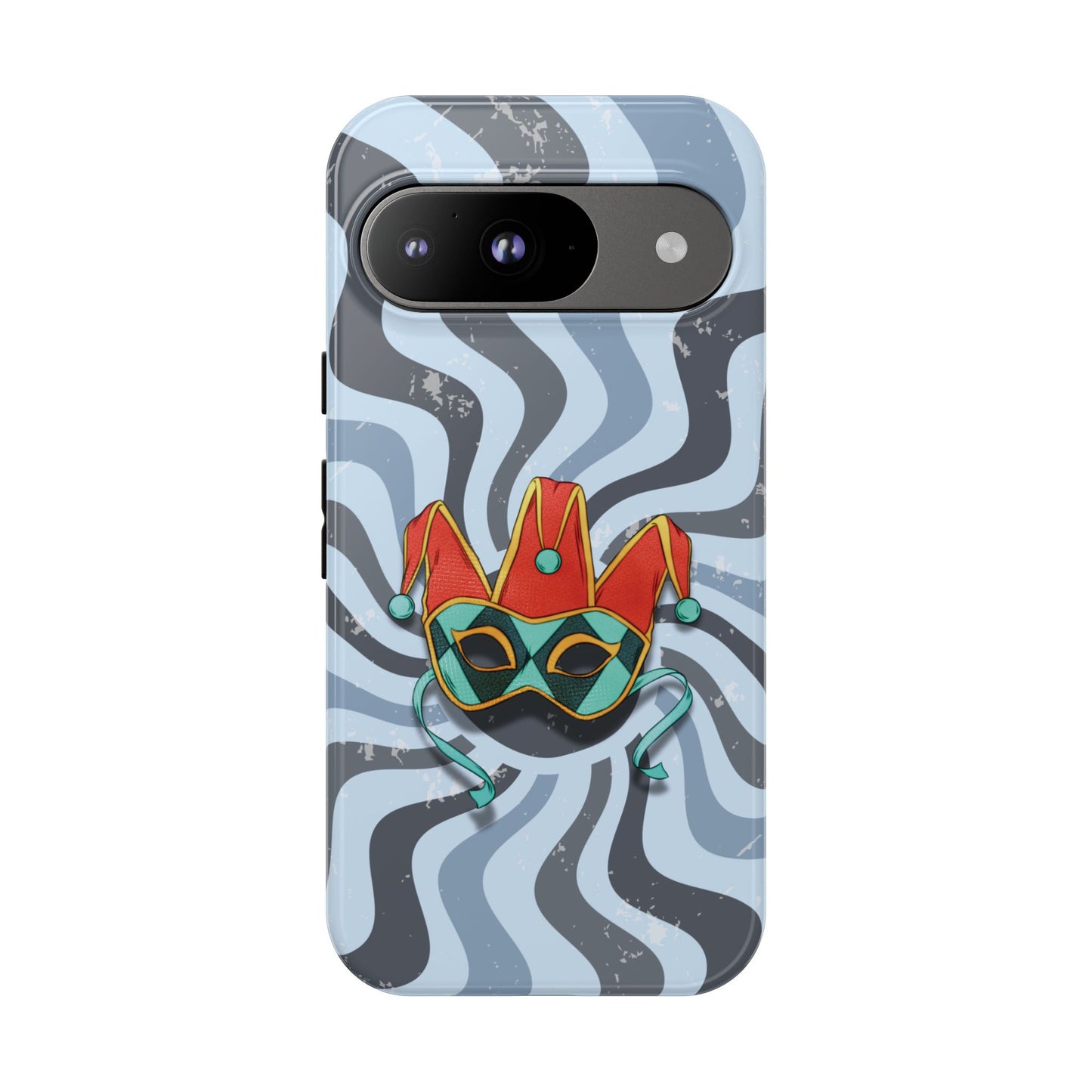 Google Pixel 9 / Glossy Phone Case - Venetian Jester Mask – Blue Retro Soft Revival Phone Case