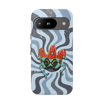 Google Pixel 9 / Glossy Phone Case - Venetian Jester Mask – Blue Retro Soft Revival Phone Case