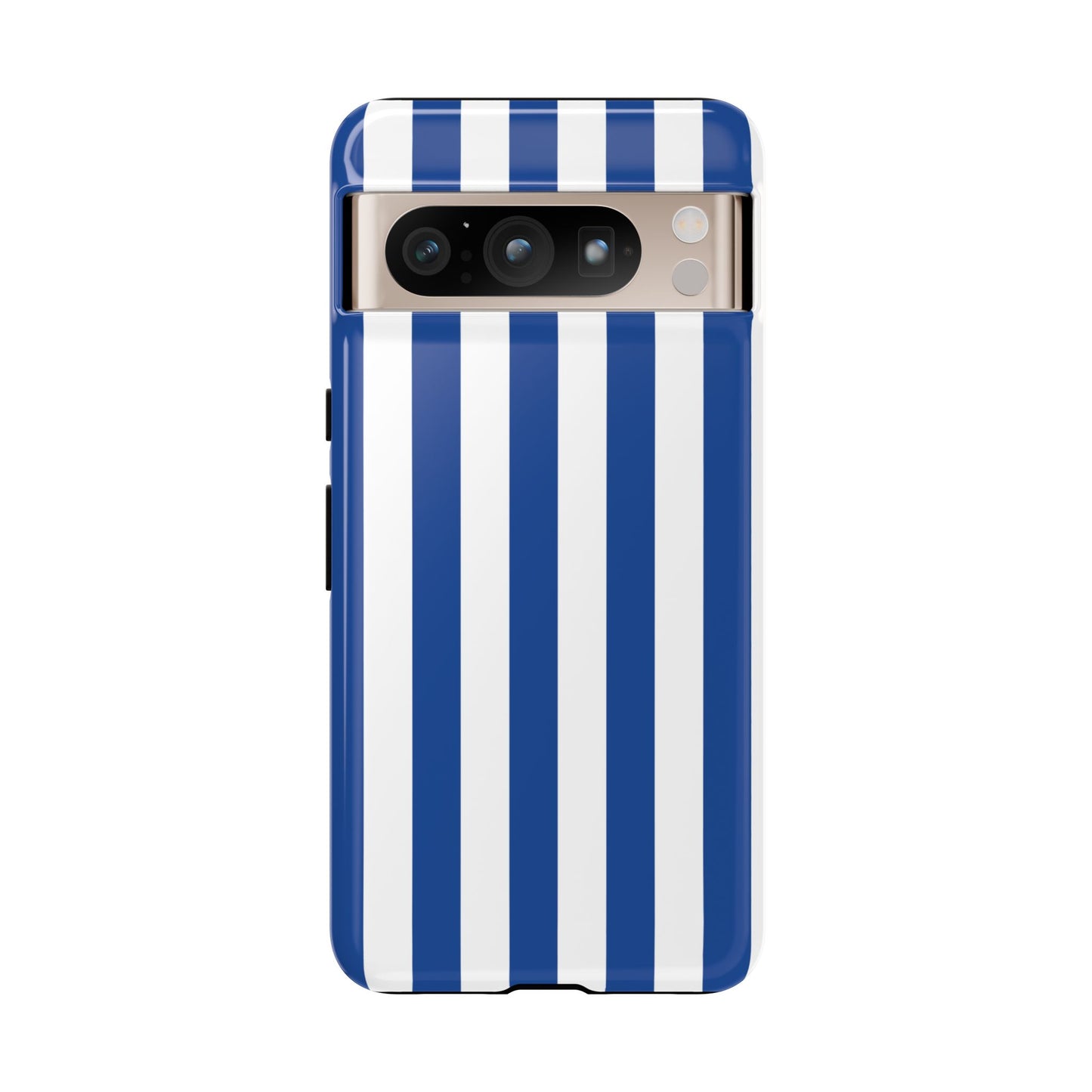 Google Pixel 8 Pro / Glossy Phone Case - Simple Blue & White Stripe Pattern Phone Case