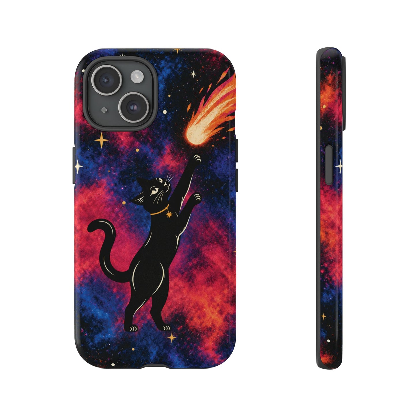 Whimsical Multicolour Celestial Black Cat Phone Case