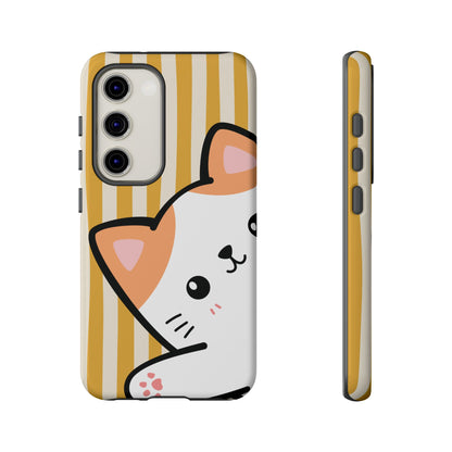 Playful Peakaboo Cat with Yellow Stripe Pattern Phone Case - Yellow Phone Case - Samsung Galaxy S23 / Glossy