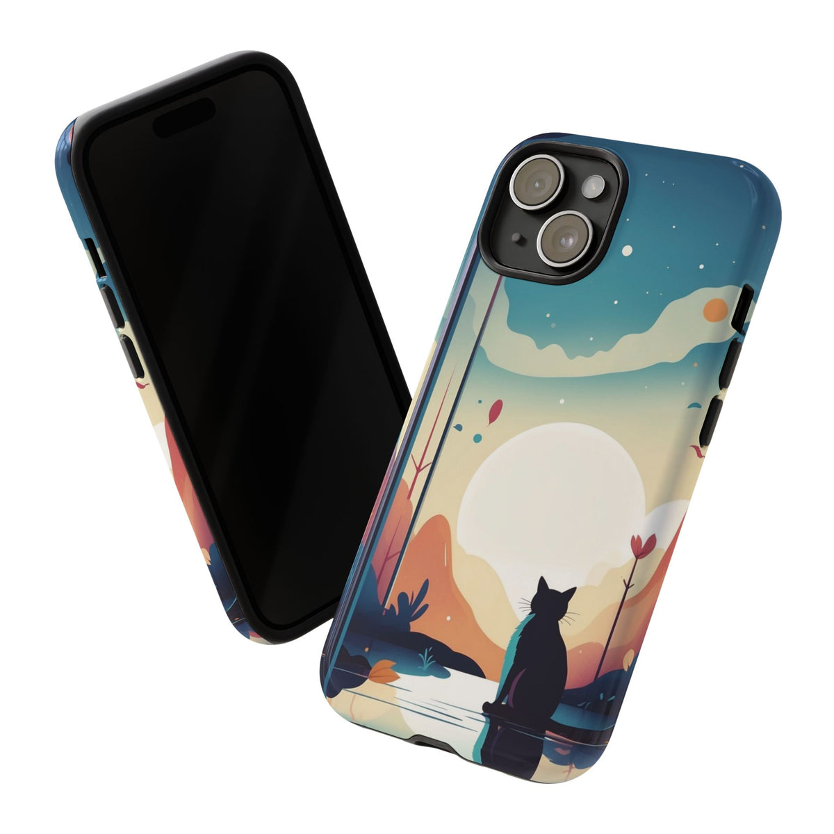 Stylised Cat & Moon Design Phone Case - Multicolor Phone Case