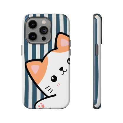 Playful Peakaboo Cat with Blue Stripe Pattern Phone Case - Blue Phone Case - iPhone 14 Pro / Glossy
