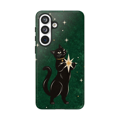 Forest Green Celestial Black Cat Phone Case - Green Phone Case - Samsung Galaxy S26 Plus / Glossy
