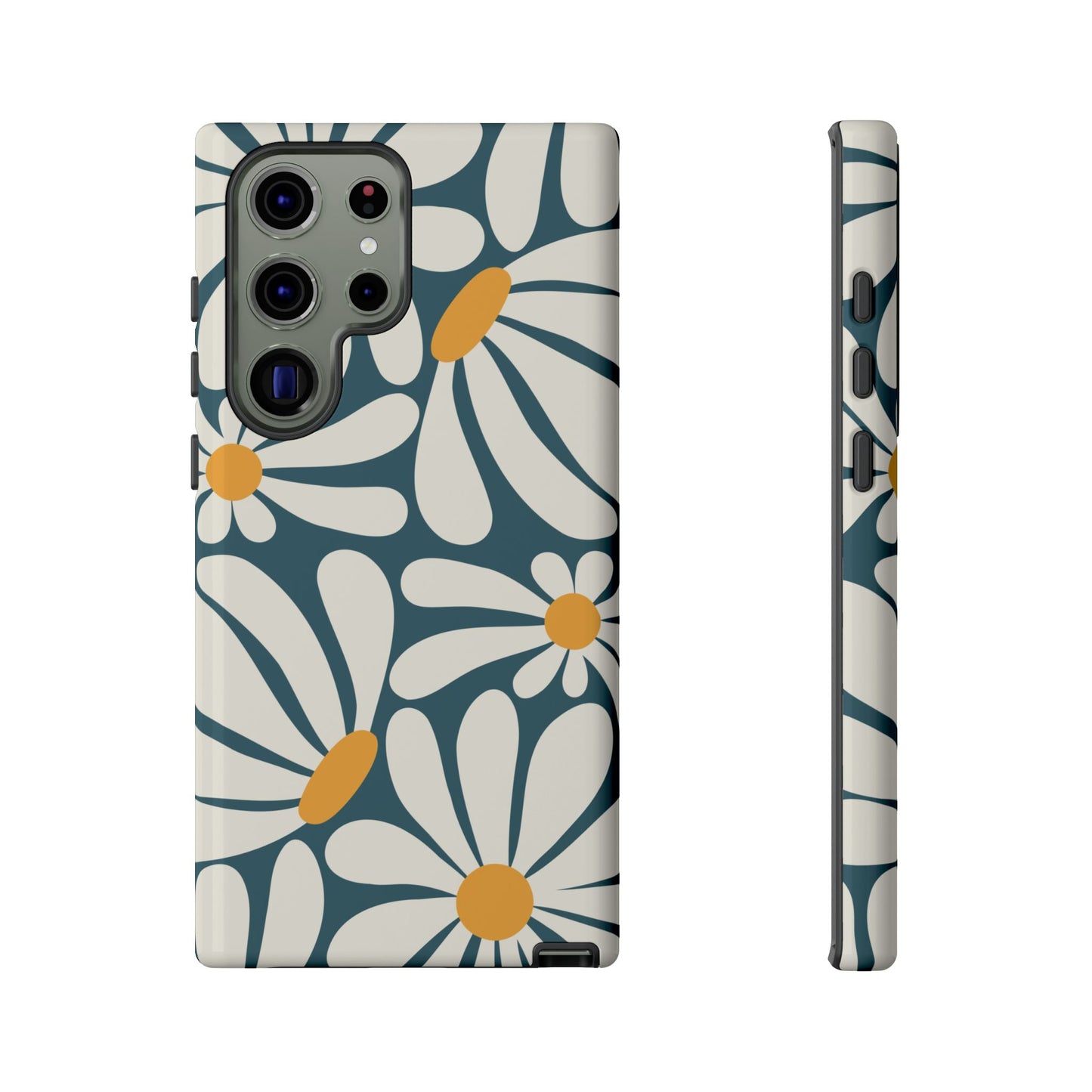 Samsung Galaxy S23 Ultra / Glossy Phone Case - Retro Blue Daisy Pattern Phone Case