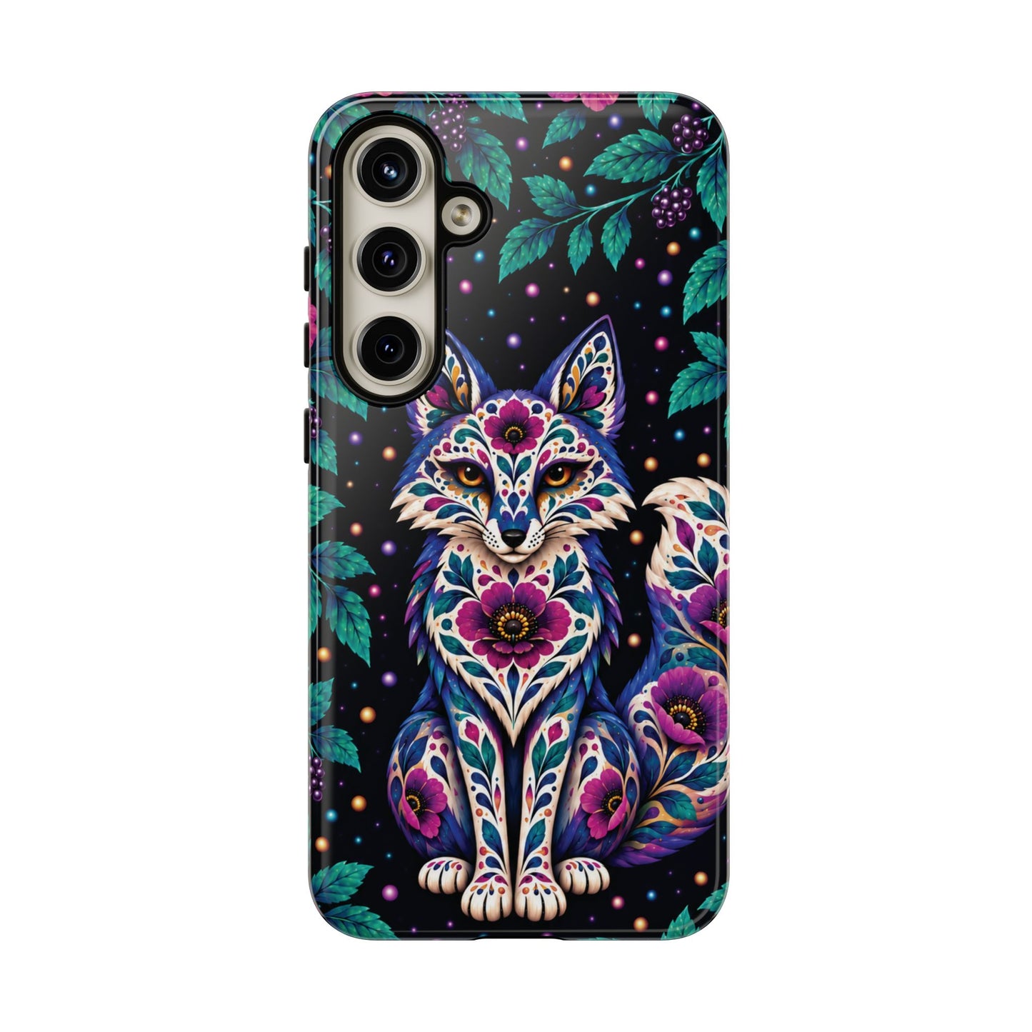 Vibrant Purple and Teal Calavera Fox Phone Case - Multicolor Phone Case - Samsung Galaxy S24 Plus / Glossy