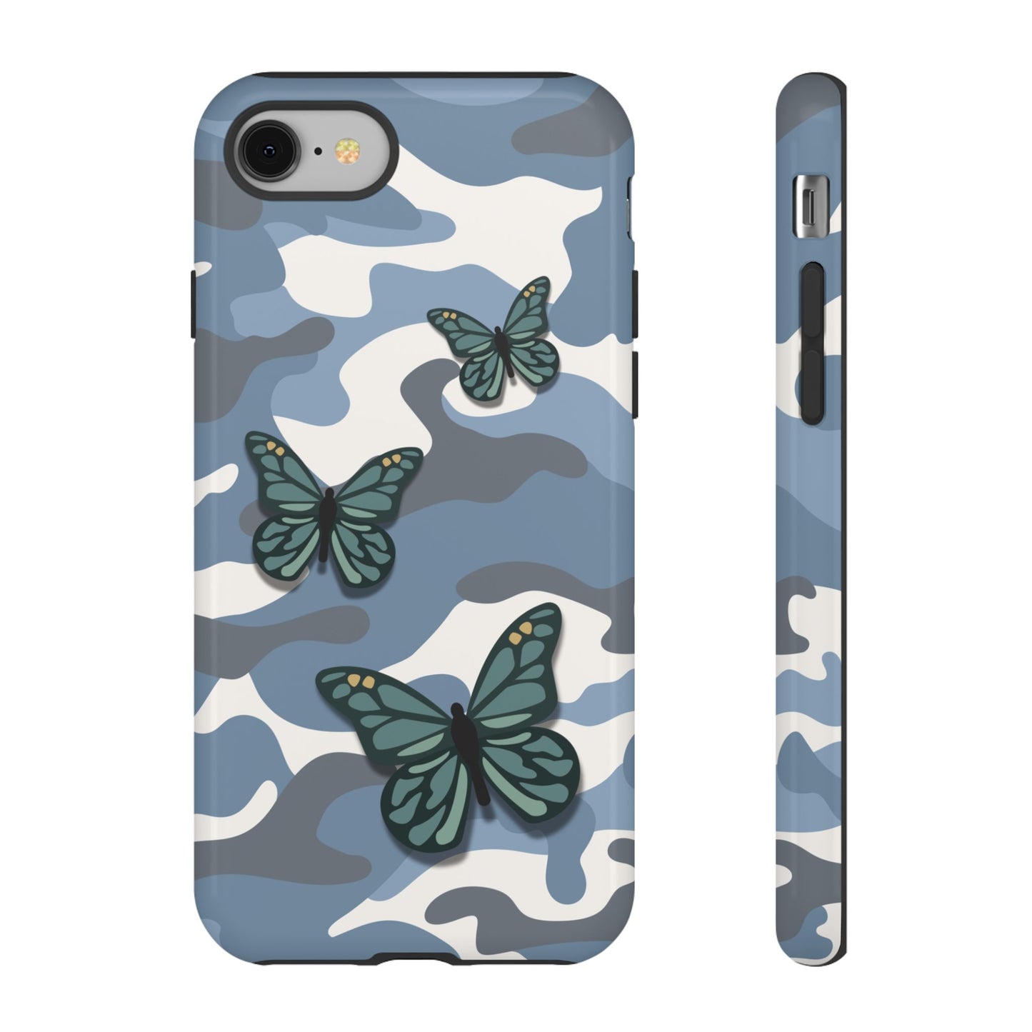 iPhone 8 / Glossy Phone Case - Light Blue Butterfly Camo Phone Case