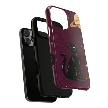 Whimsical Plum Celestial Black Cat Phone Case
