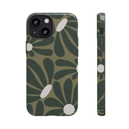 Retro Olive Green Daisy Pattern Phone Case - Green Phone Case - iPhone 13 Mini / Glossy
