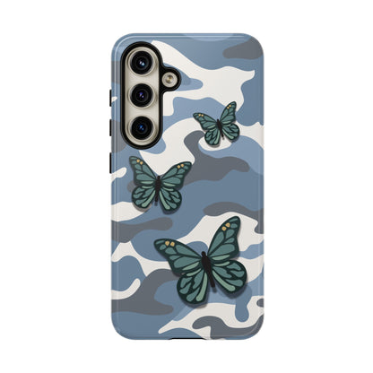 Samsung Galaxy S24 / Glossy Phone Case - Light Blue Butterfly Camo Phone Case