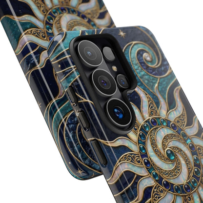 Elegant Teal & Gold Cosmic Sunburst Phone Case