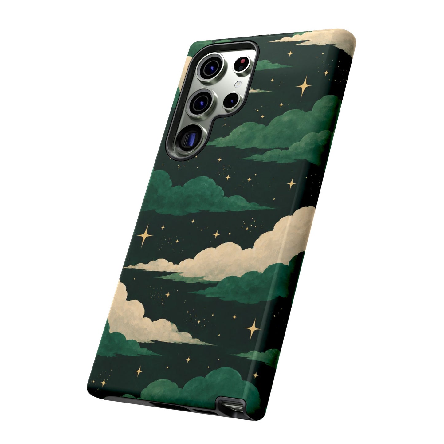 Illustrated Emerald Green Clouds & Stars Phone Case