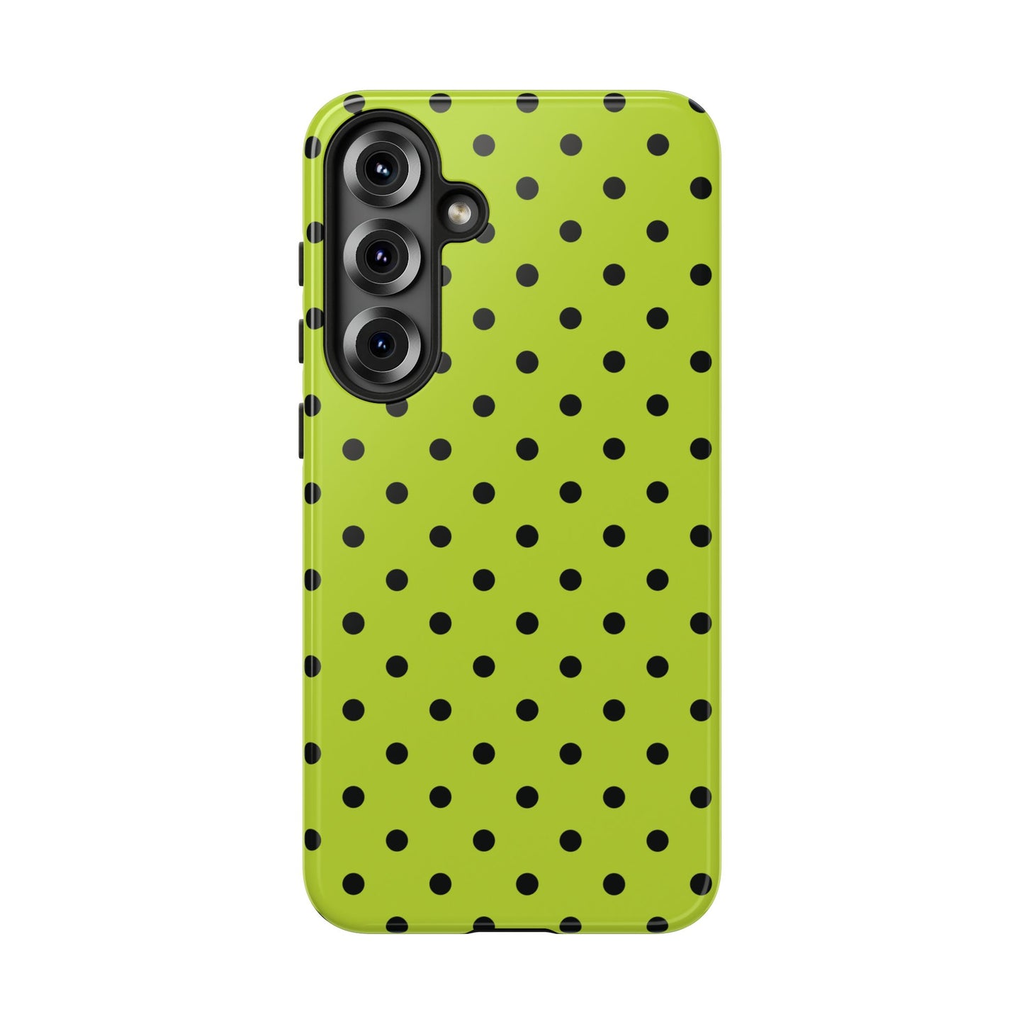 Samsung Galaxy S25 Plus / Glossy Phone Case - Trendy Neon Lime Green & Black Dot Pattern Phone Case
