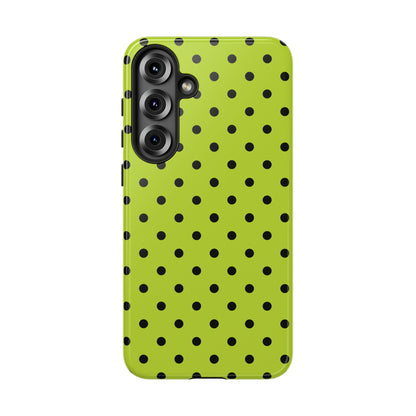 Samsung Galaxy S25 Plus / Glossy Phone Case - Trendy Neon Lime Green & Black Dot Pattern Phone Case