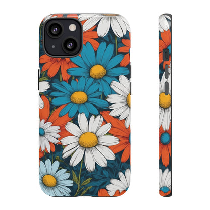 iPhone 13 / Glossy Phone Case - Pop Art Daisies Illustration ’Red & Blue’ Phone Case