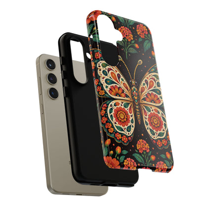Vibrant Terracotta and Teal Calavera Butterfly Phone Case - Multicolor Phone Case