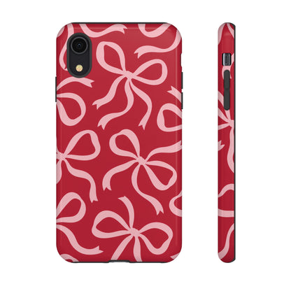 Bold Raspberry Red and Blush Pink Bow Pattern Phone Case