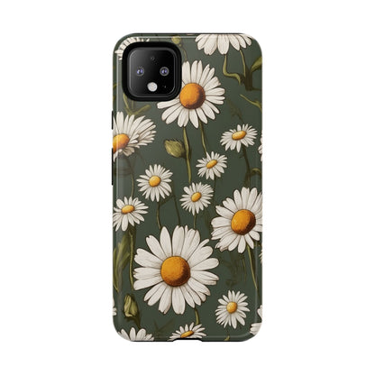 Boho Chic Daisies Floral Pattern "White & Green" Phone Case