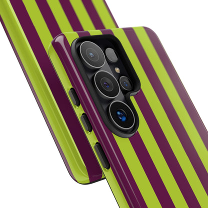 Trendy Neon Lime Green & Plum Stripe Pattern Phone Case - Green Phone Case