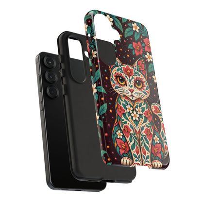 Vibrant Terracotta and Teal Calavera Cat Phone Case - Multicolor Phone Case