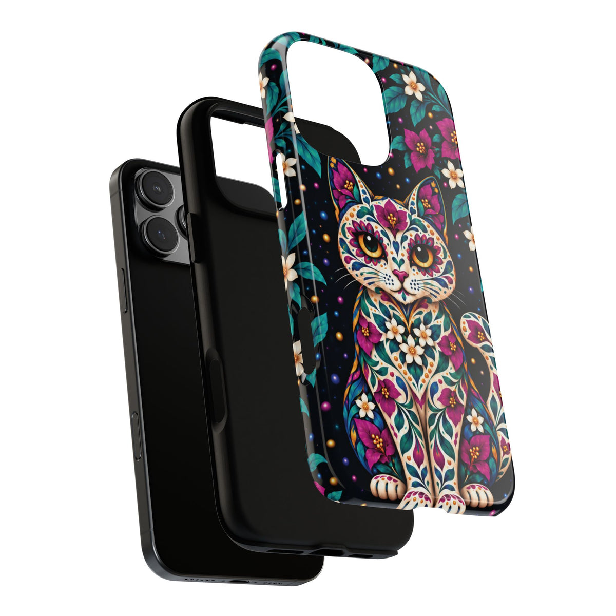 Vibrant Purple and Teal Calavera Cat Phone Case - Multicolor Phone Case
