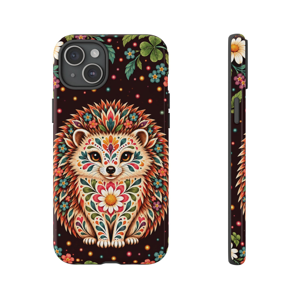 Vibrant Terracotta and Teal Calavera Hedgehog Phone Case - Multicolor Phone Case - iPhone 15 Plus / Glossy