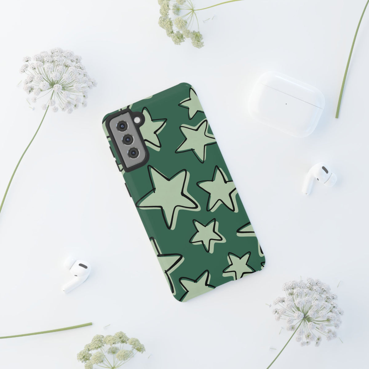 Forest Green Doodle Star Phone Case