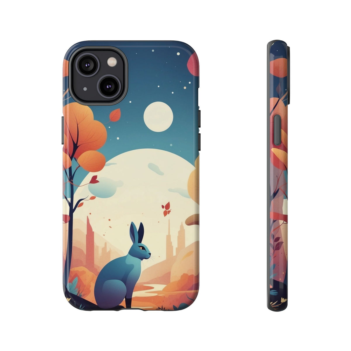 Stylised Blue Hare Design Phone Case - Multicolor Phone Case - iPhone 14 Plus / Glossy