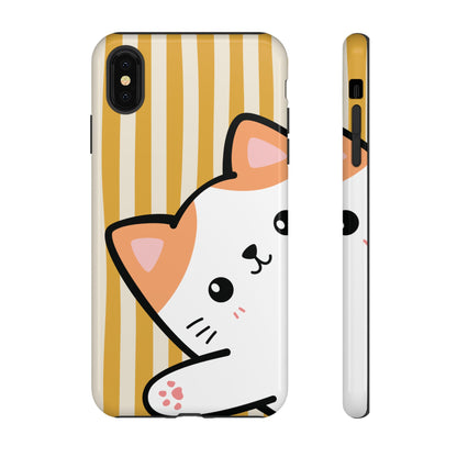 iPhone XS MAX / Glossy Phone Case - Peakaboo Cat with Yellow Stripe Pattern Phone Case