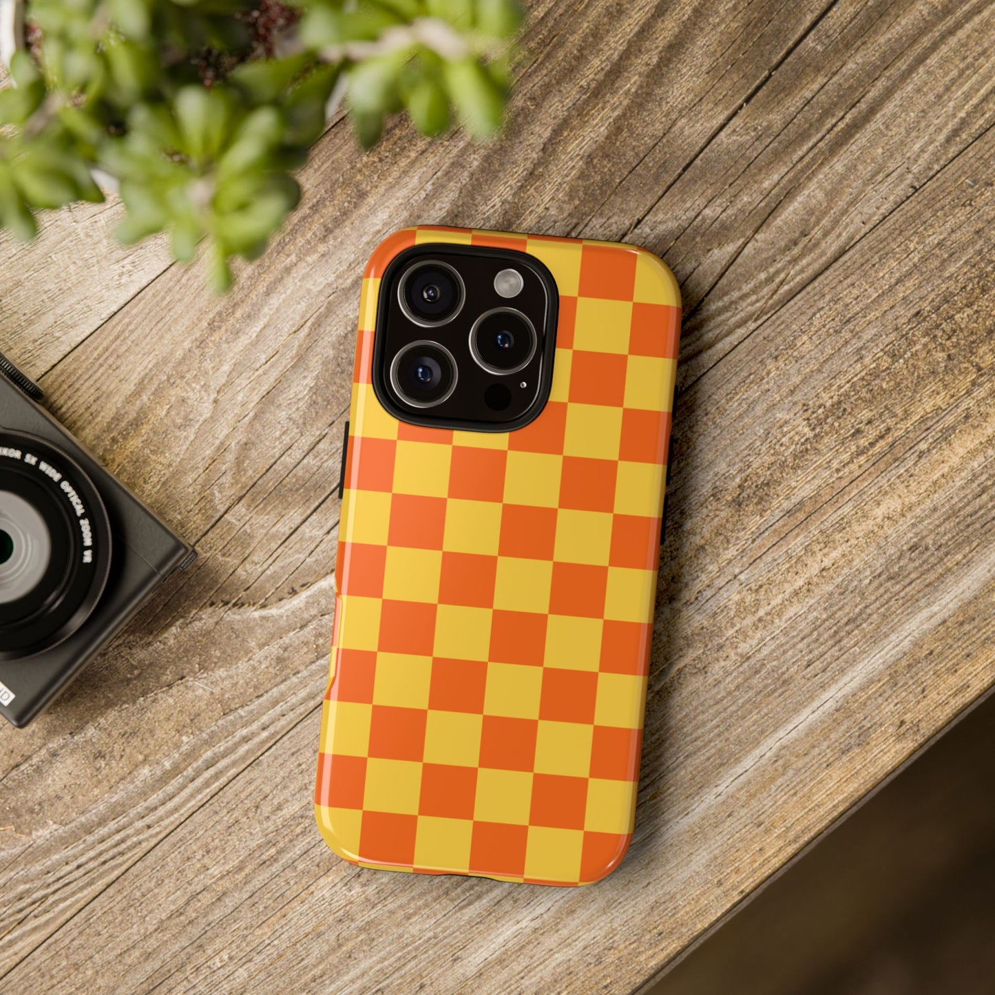 Phone Case - Trendy Orange & Yellow Checked Pattern Phone Case
